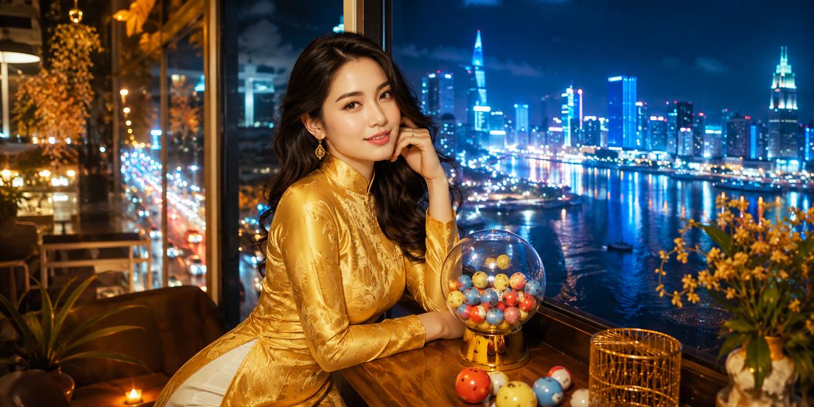 Người phụ nữ mặc áo dài tại TP.HCM xem thông tin xổ số và khuyến mãi trực tuyến