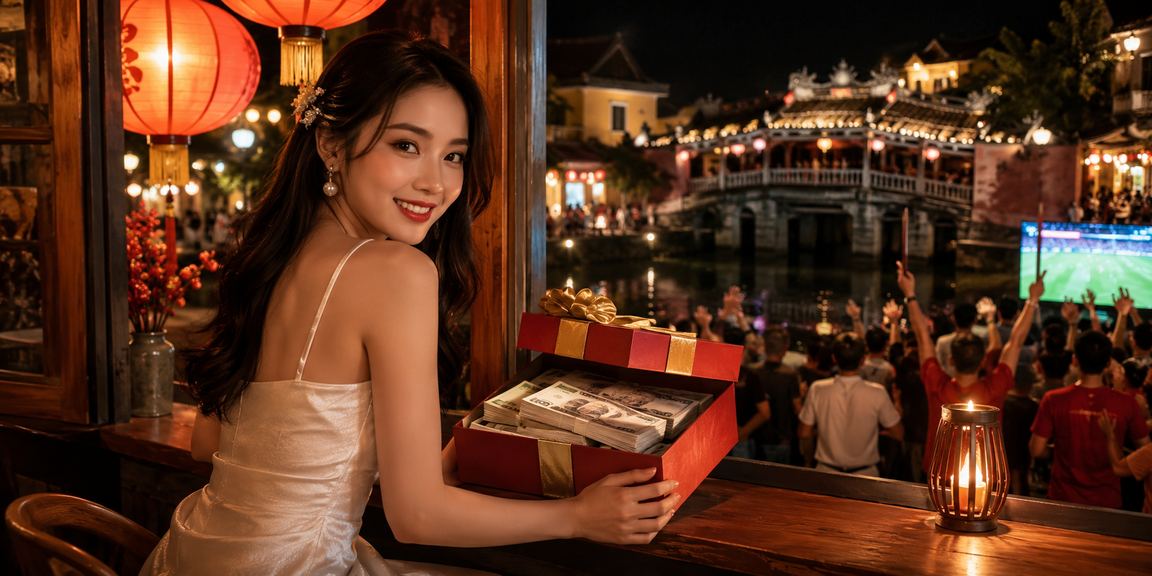 Người dùng tại Hội An kiểm tra thông tin thanh toán và tài khoản ngân hàng trước khi nạp tiền tại quán cà phê